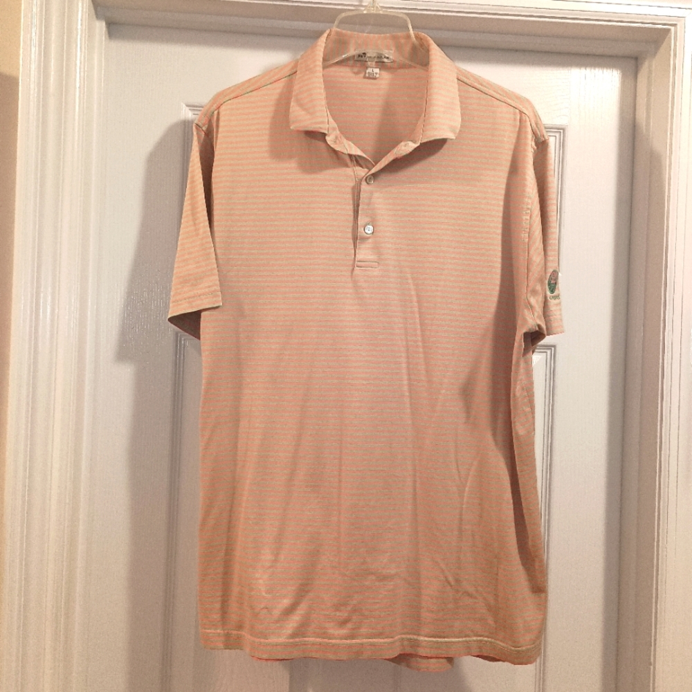 Peter Millar Men's Haig Point Pink Green Strip Cotton Polo shirt Large